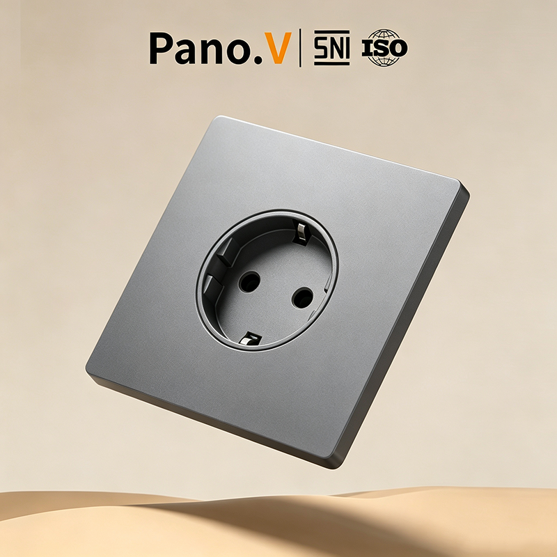 PanoV 10005-4 Grey EU Power Socket 16A - Colokan Eropa Standar Stop Kontak Tanam 2 lubang Soket /SNI indonesia/SNI
